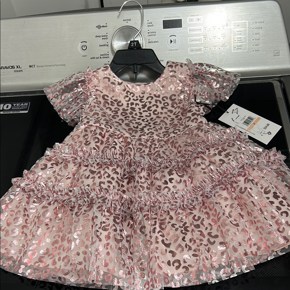 Girls 2T new foil cheetah animal leopard cat print lined crinoline party dress
